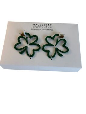 Shamrock & Roll Green Enamel Open Frame Earrings.